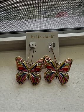 bella·jack Multicolor Enamel Butterfly Drop Earrings - Gold Tone nwt
